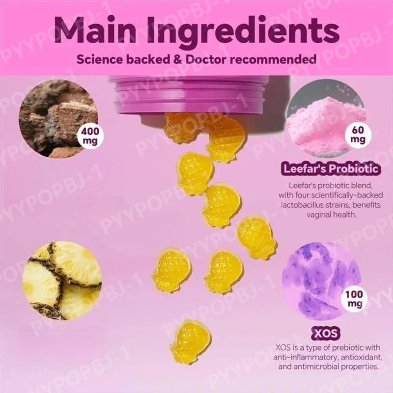 Women’s Probiotic Gummies with Prebiotics Pineapple Flavor Vegan Daily Supplement Digestive Friendly Formula 60 Count