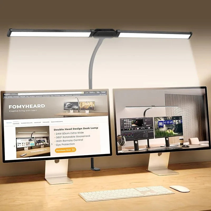 LED Desk Lamp Double/Single Head – Dimmable Gooseneck Eye-Caring Desk Light with Remote