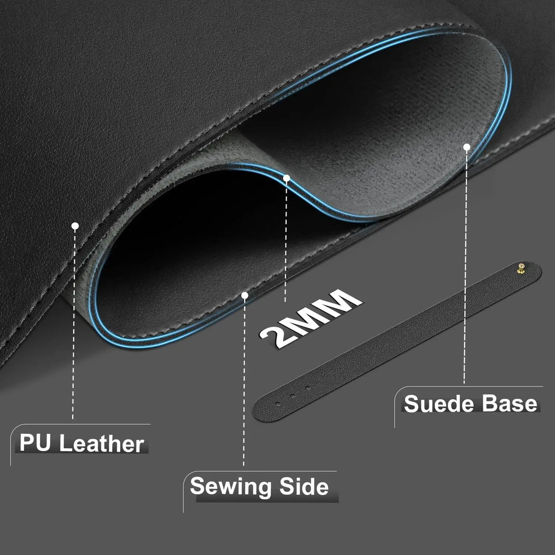 PU Leather Desk Pad Protector – Large Non-Slip Mouse Pad Office Desk Mat with Stitched Edges