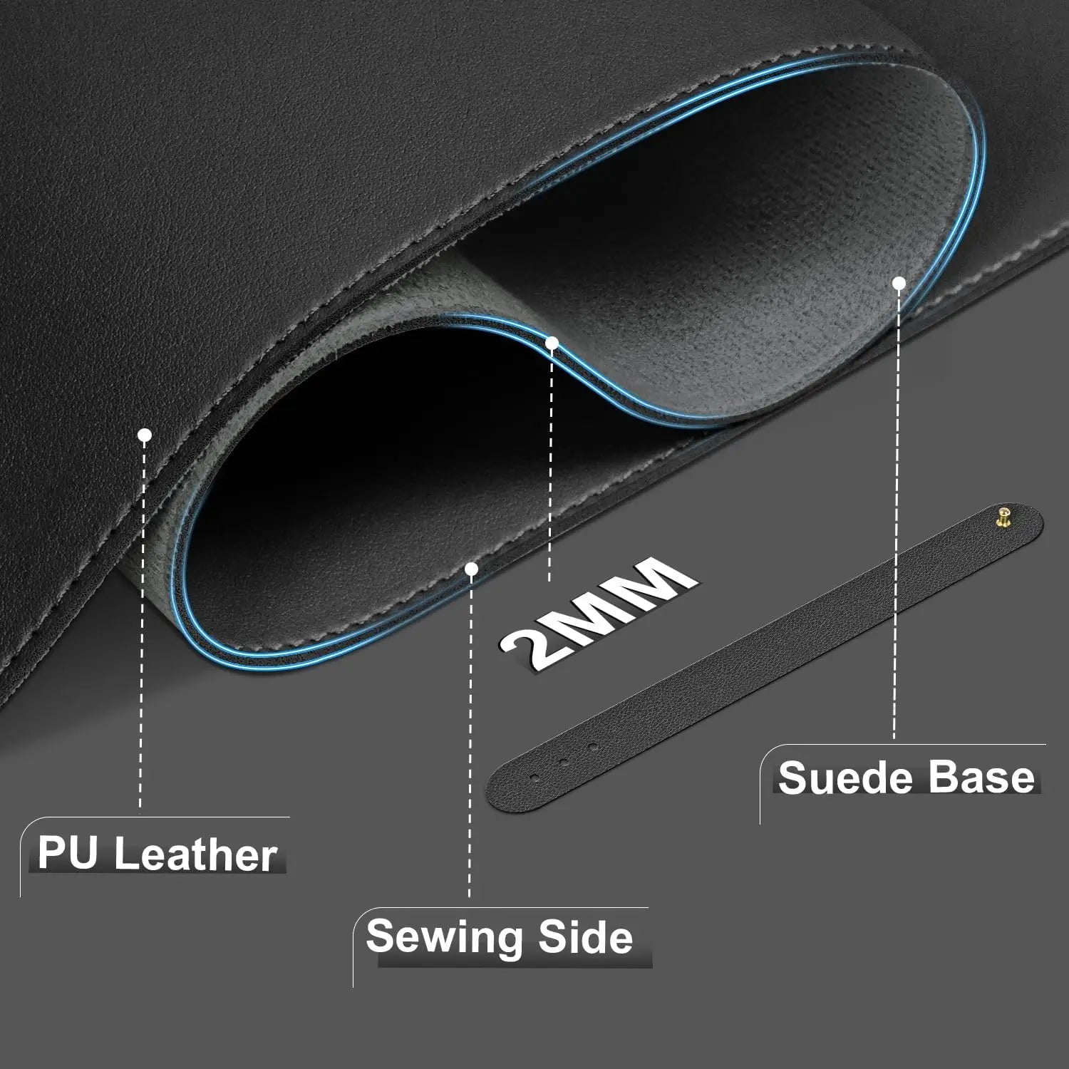 PU Leather Desk Pad Protector – Large Non-Slip Mouse Pad Office Desk Mat with Stitched Edges