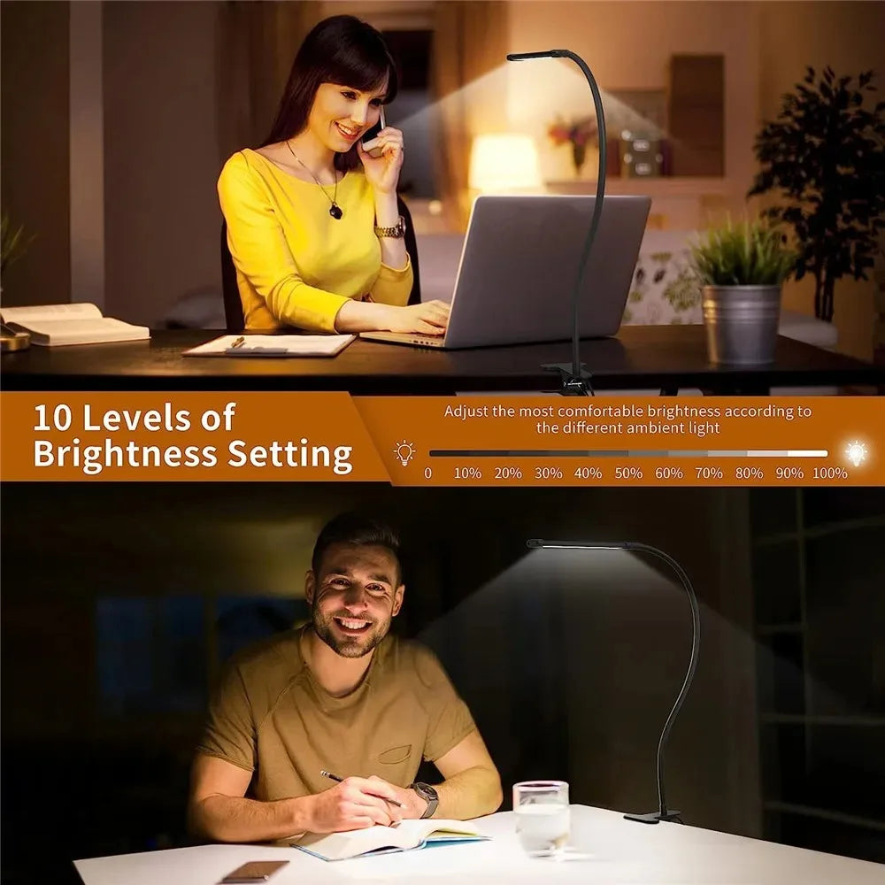 LED Desk Lamp Double/Single Head – Dimmable Gooseneck Eye-Caring Desk Light with Remote