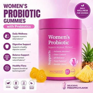 Women’s Probiotic Gummies with Prebiotics Pineapple Flavor Vegan Daily Supplement Digestive Friendly Formula 60 Count