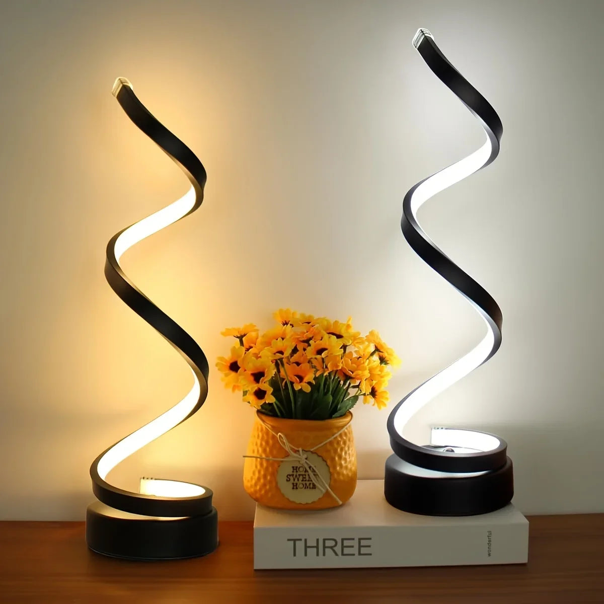 Creative Spiral LED Night Light – 3 Color Dimmable USB Table Lamp for Bedroom, Desk & Bedside
