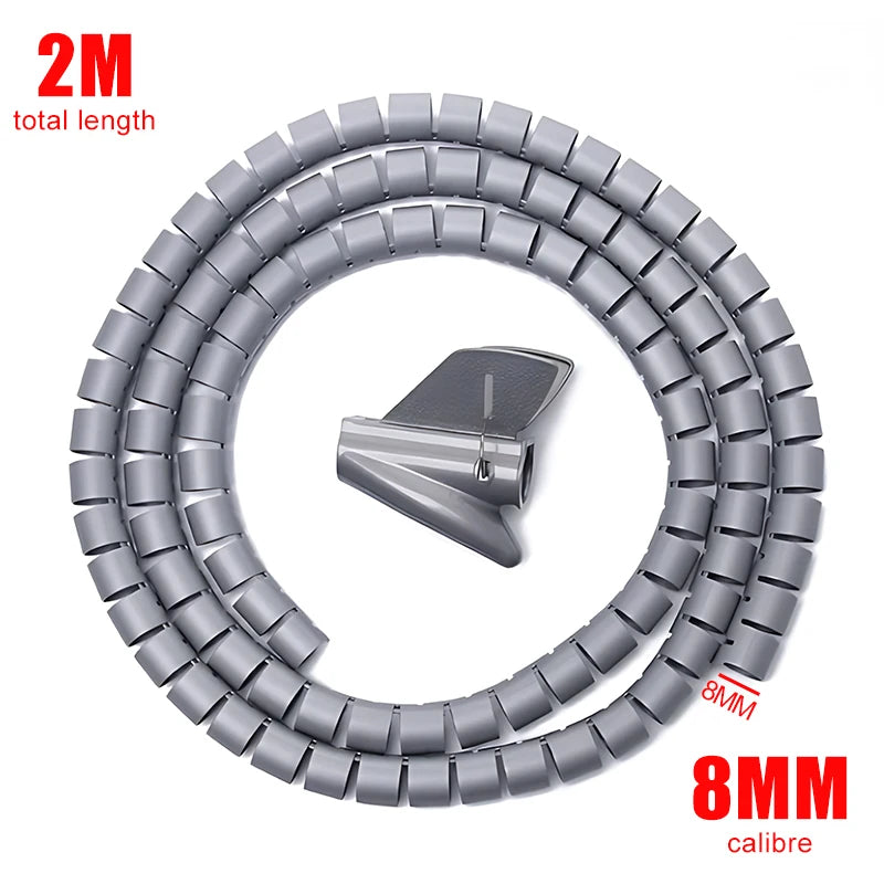 2M Cable Wire Protector Spiral Wrap Tube – Flexible PVC Cable Organizer Sleeve for Office & Home
