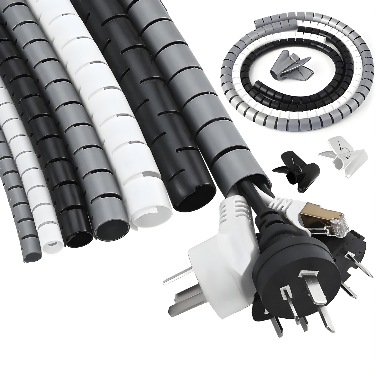 2M Cable Wire Protector Spiral Wrap Tube – Flexible PVC Cable Organizer Sleeve for Office & Home